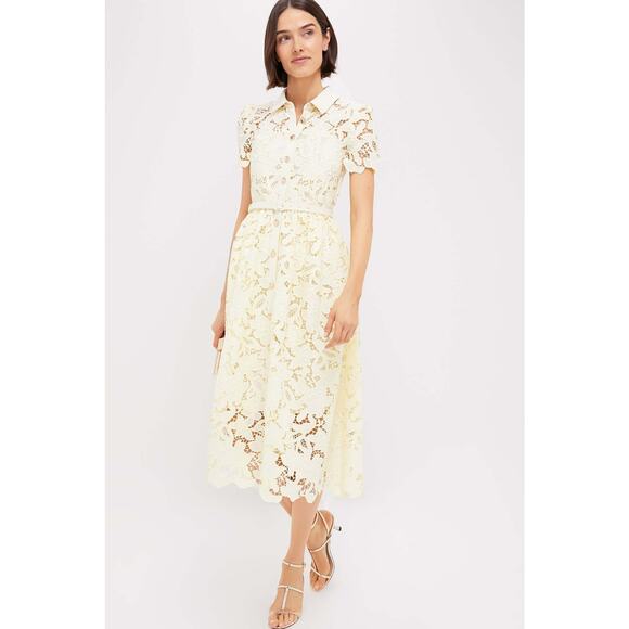 SELF-PORTRAIT Yellow Lace Collared Midi Dress Size 8 NWT Retail $555 - Picture 1 of 5
